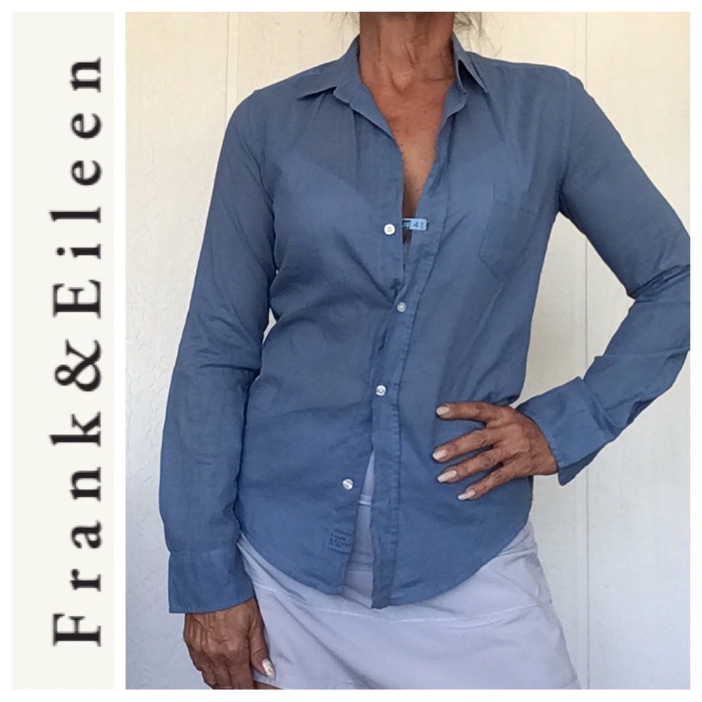FRANK & EILEEN BLUE BUTTON UP COTTON SHIRT SIZE XS